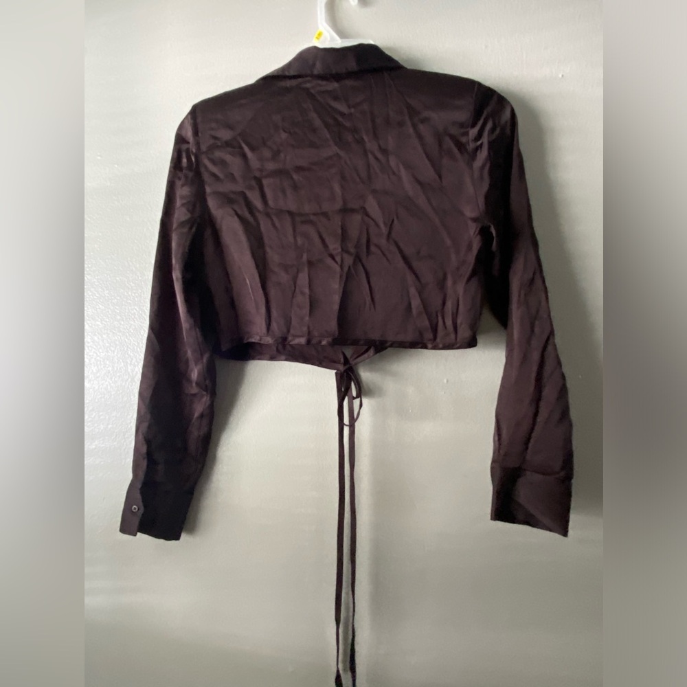 Zara Brown Long Sleeve Crop Button Down Shirt - Picture 3 of 5